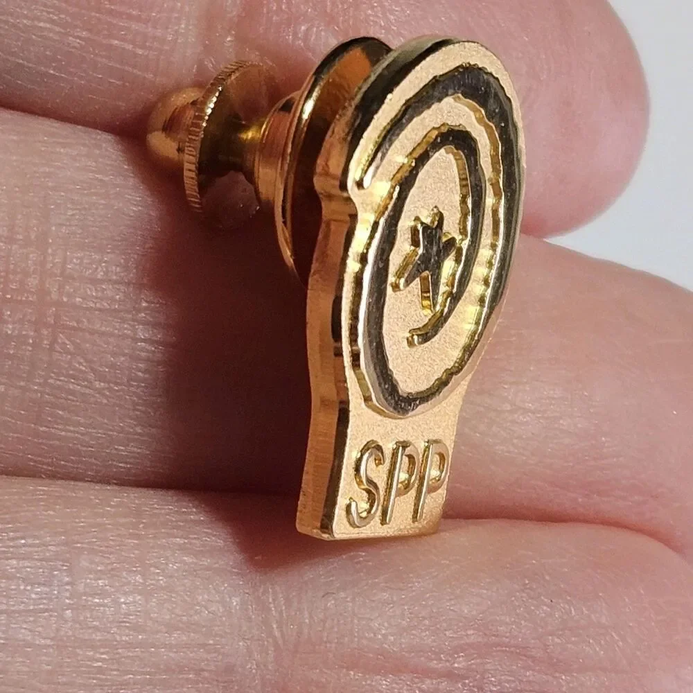 SPP Gold Tone Lapel Pin Featuring Star And Spiral Symbol Vintage Collectible